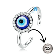 Anel Feminino Olho Grego de Prata Ajustável