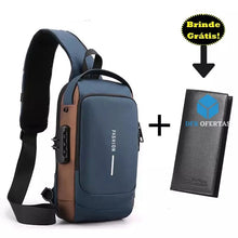 Carregar imagem no visualizador da galeria, Bolsa de Ombro com Sistema Antifurto e Carregamento Usb + Brindes azul
